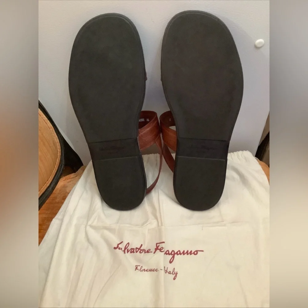 NOT FOR SALE RIGHT NOW Ferragamo Men’s Brown Leather Gancini Sandals - Picture 9 of 14